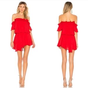 Amanda Uprichard Red Ariella Off The Shoulder Ruffle Asymmetrical Mini Dress